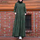 Платье женское хлопково-льняное с оборками, длинный кафтан в стиле Дубай абайя, модное мусульманское платье с цветочным принтом в стиле ретро, осень 2021