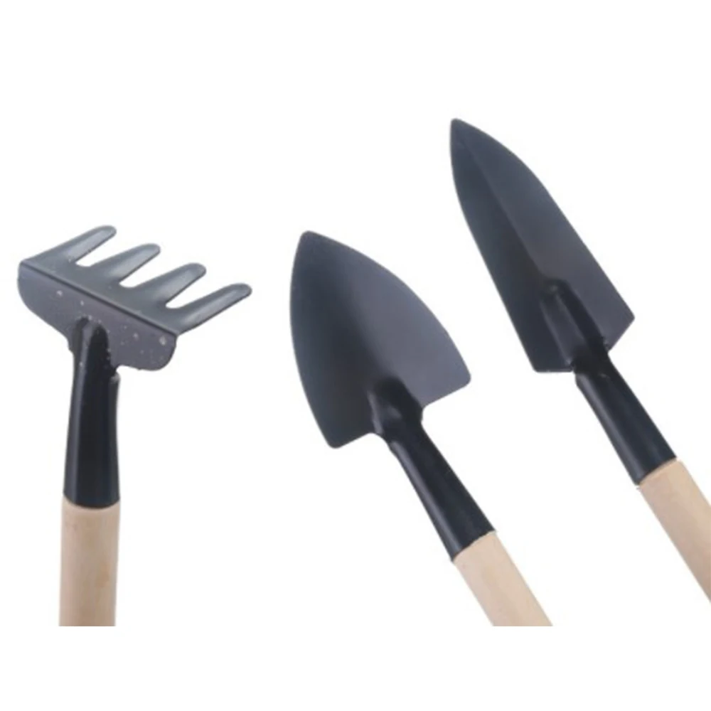 

3PCS Mini Garden Shovel Rake Spade Erramientas Bonsai Tools Set Wooden Handle For Flowers Potted Plant Garden Tools Digging Set