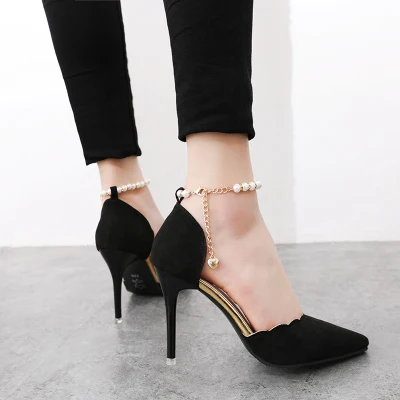 Новинка осени 2019 туфли на шпильке с острым носком и пряжкой пикантные ножные