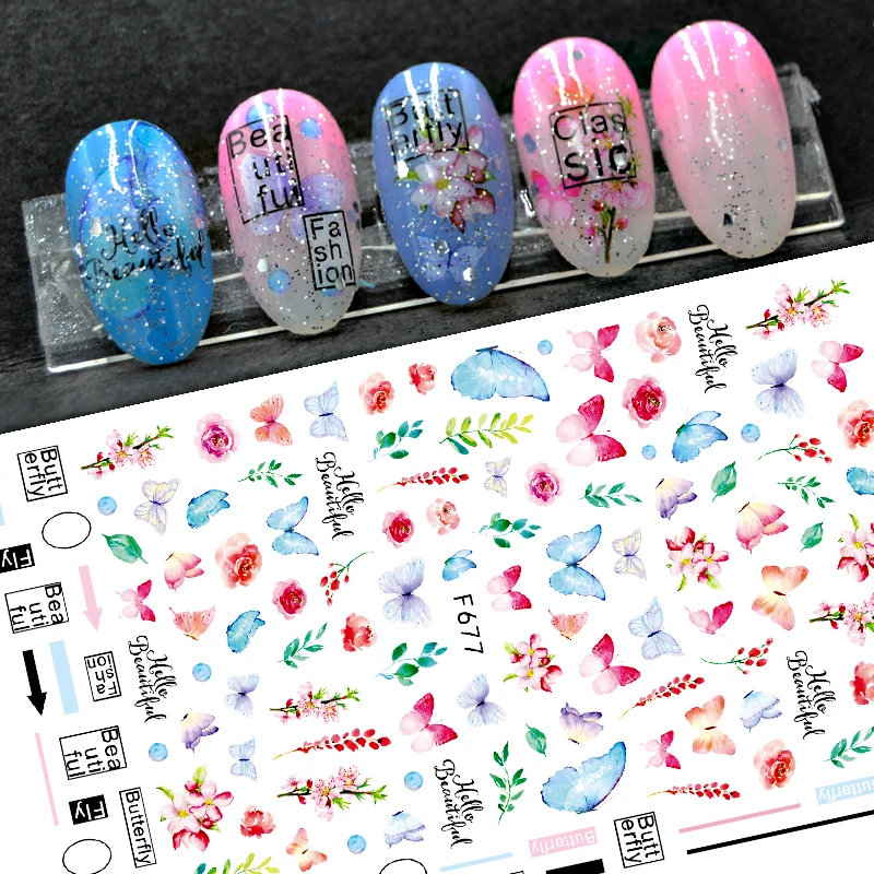 

10PCS New Butterfly DIY Nail Sticker Retro Flower Leaf 3D Adhesive Nail Slider Rose Flower Nail Art Deco Applique F677