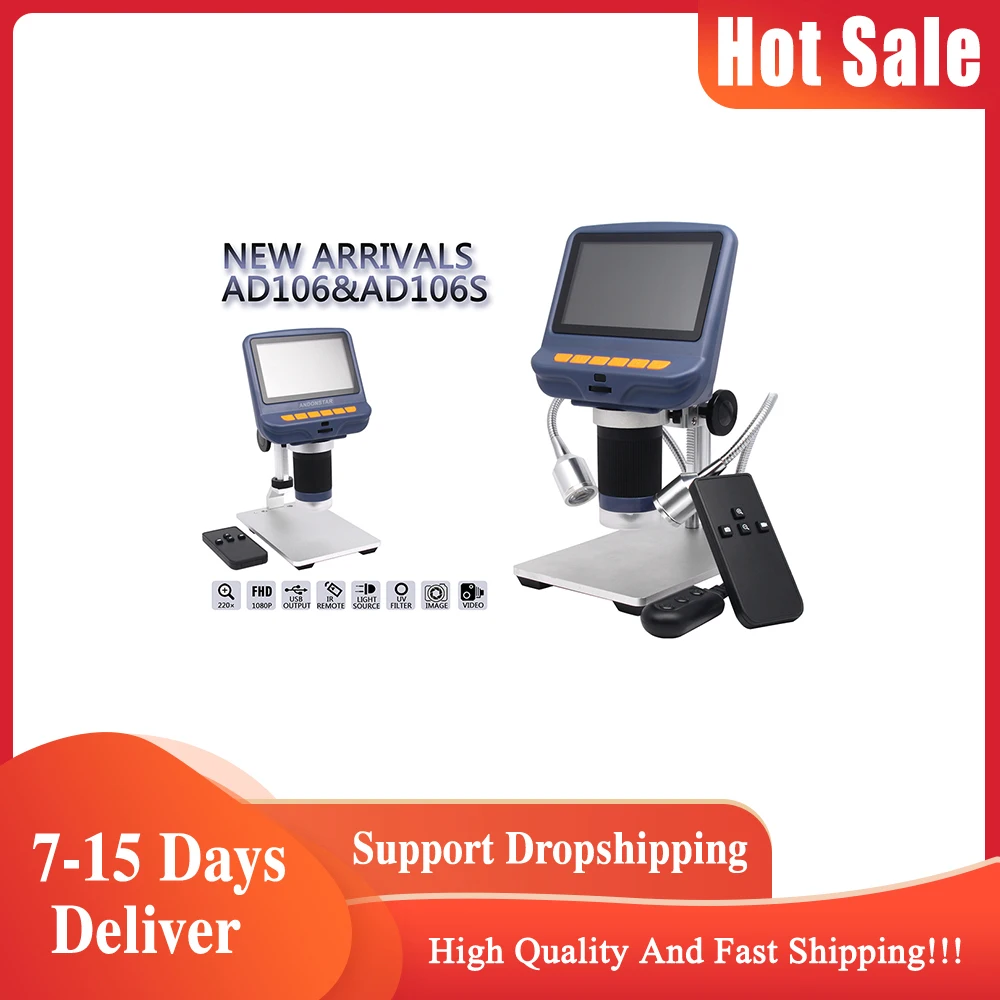 

AD106S 220X USB Digital Microscope with 4.3 Inch LCD Display for Electronic Soldering Phone Watch Repair Jewelry Appraisal