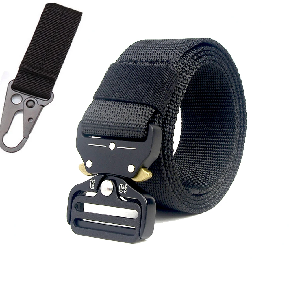 belt and 1 hook Тактический нейлоновый ремень 125 см, 135 см, военная металлическая Автоматическая пряжка, поясной ремень для мужчин на открытом воздухе, для страйкбола, охоты, армейского качества - Цвет: belt and 1 hook