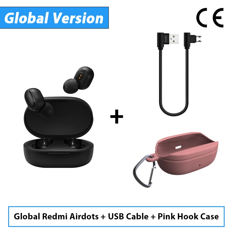 Новинка Xiaomi Redmi Airdots TWS Bluetooth наушники стерео бас Bluetooth 5,0 наушники с микрофоном громкой связи Наушники с управлением AI - Цвет: CE Add PinkCaseCable