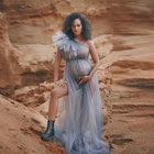 Пыльно-синее платье на одно плечо для беременных, Тюлевое Прозрачное платье для фотосессии, Одежда для беременных, Тюлевое платье для женщин