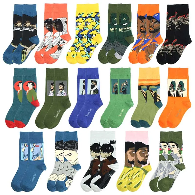 

1 Pair of Spring and Summer Cartoon Realistic Trend Fashion Skateboard Cotton Socks Men's Character Graphic Socks Interesting
