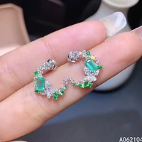 kjjeaxcmy 925 sterling silver inlaid natural emerald women trendy exquisite lovely plant gem earrings ear stud support detection