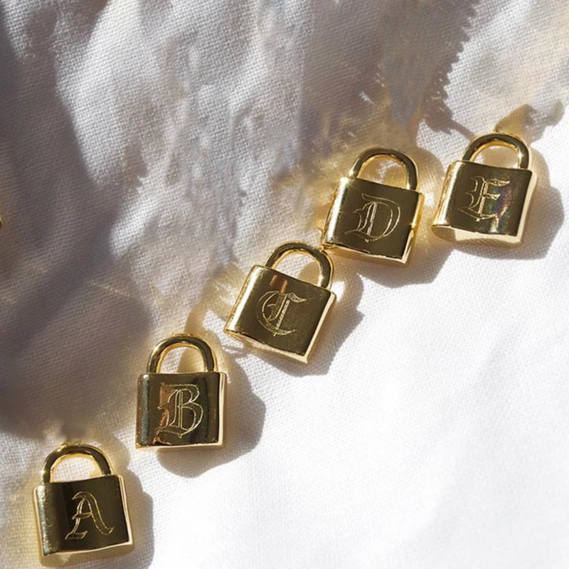 

100% Stainless Steel Letter Padlock Lock Charms Pendant Gold/Silver Metal Gothic Personalised Lock Charm Wholesale 100pcs