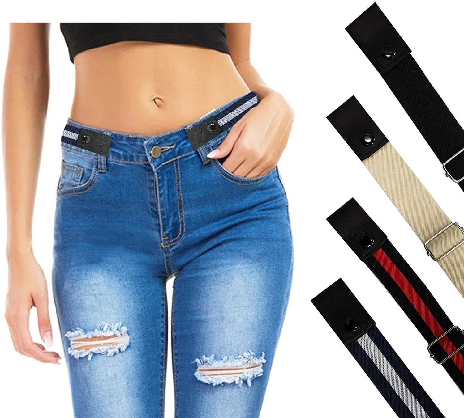 

2021 NEW 4 Pieces No Buckle Elastic Belt for Women and Men - Adjustable Buckle Free Waist , Stretchy Belt Invisible Elastic