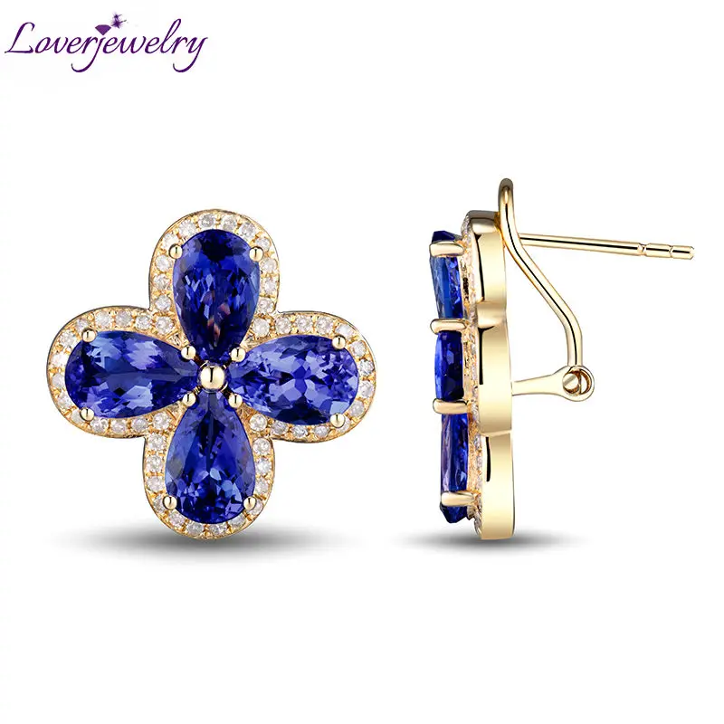 Серьги гвоздики LOVERJEWELRY из настоящего желтого золота 14 к с натуральными