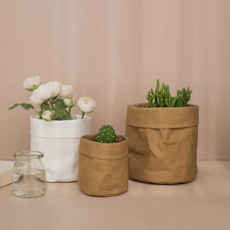 

Kraft Paper Flower Pot Coats Office Creative Desktop Plant Bag Cosmetic Storage Bag Home Decoration Accessories Home Organizer