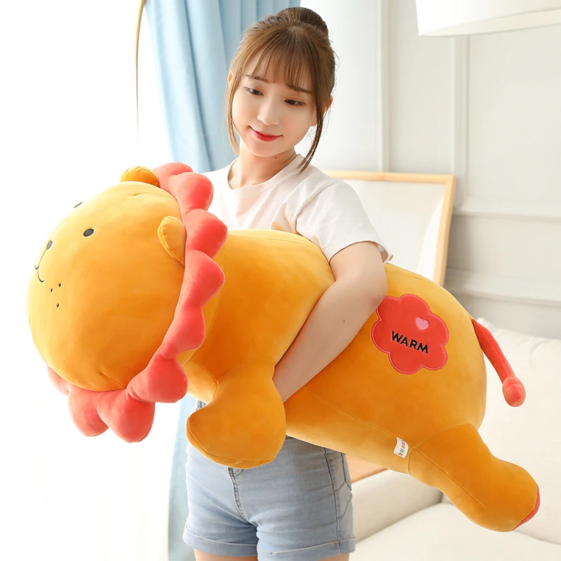 

70/90cm Cute Lying Lion Plush Toys Soft Cartoon Forest Animal Plush Long Pillow Doll Home Decor Baby Girls Present Kids Gift