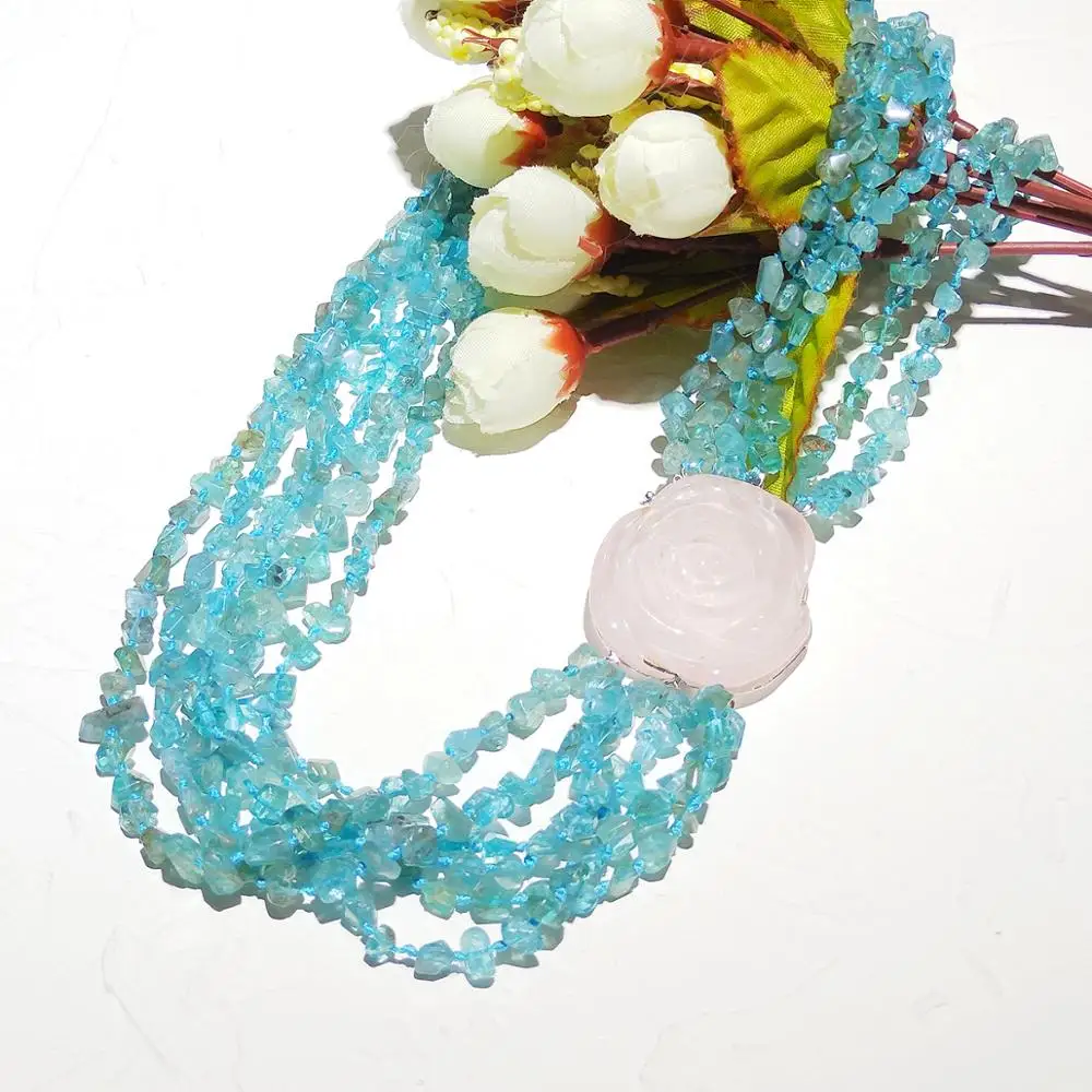 ?? Lii智リアル925スターリングシルバーローズクォーツのローザクラスプアパタイトmutilマルチストランド文ネックレス48センチメートル/19''