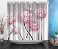 pink elegant flowers printed shower curtain for bathroom polyester fabric bathtub accessories with hooks bathroom decor curtains