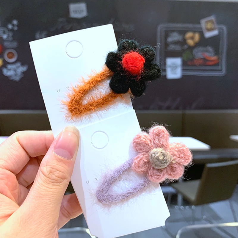 Заколки для волос однотонные из шерсти фетровые Плюшевые BB заколки подарок на