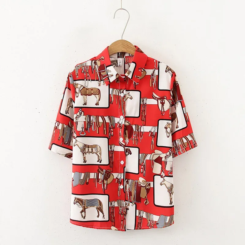 

Women Tops Harajuku Blouse Retro Print Short Sleeve Blouses Shirts Streetwear Fashion Sweet Casual Blouse