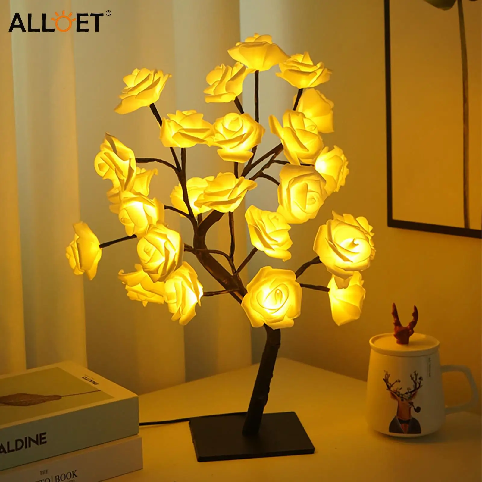 

Table Flower Tree Rose Lamp, Fairy Bonsai Tree Desk Lights, USB/Battery Operated, Gifts for Women Girls Teens, Wedding