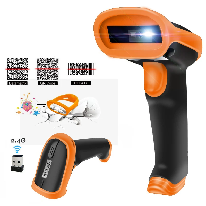 Автоматический 2D беспроводной сканер QR штрих кода KEFAR PDF417 2 4G USB считыватель