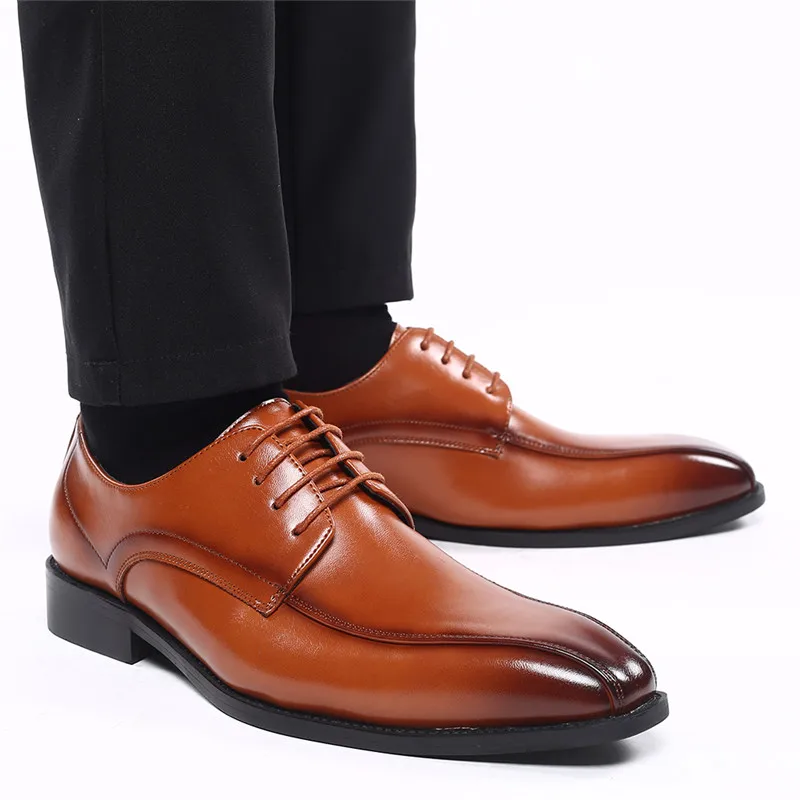

Autumn Lace-Up Men Leather Shoes Italian Vintage Formal Dress Shoes Business Office Wedge Big Size Loafers Wedding Oxfords