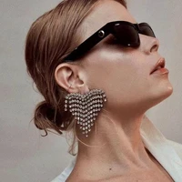 2022 shiny rhinestone long tassel heart dangle earrings party jewelry for girl luxury crystal bridal statement big drop earrings