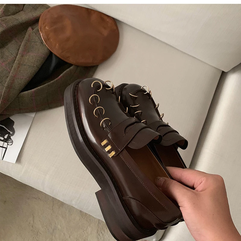 Knsvvli/Новинка обувь из натуральной кожи с квадратным носком женские лоферы цвет