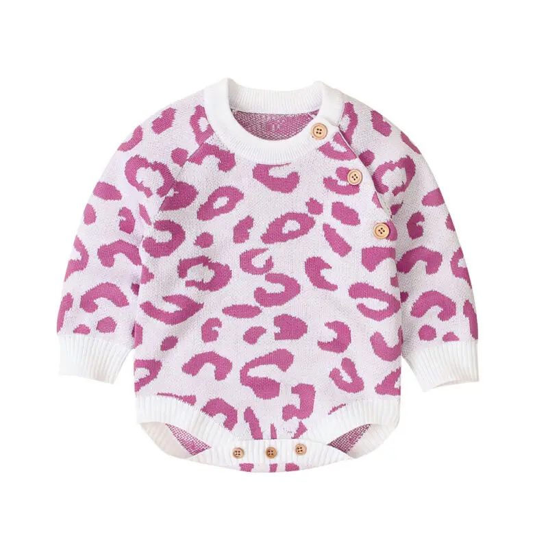 Вязаный леопардовый комбинезон с длинными рукавами для маленьких мальчиков и