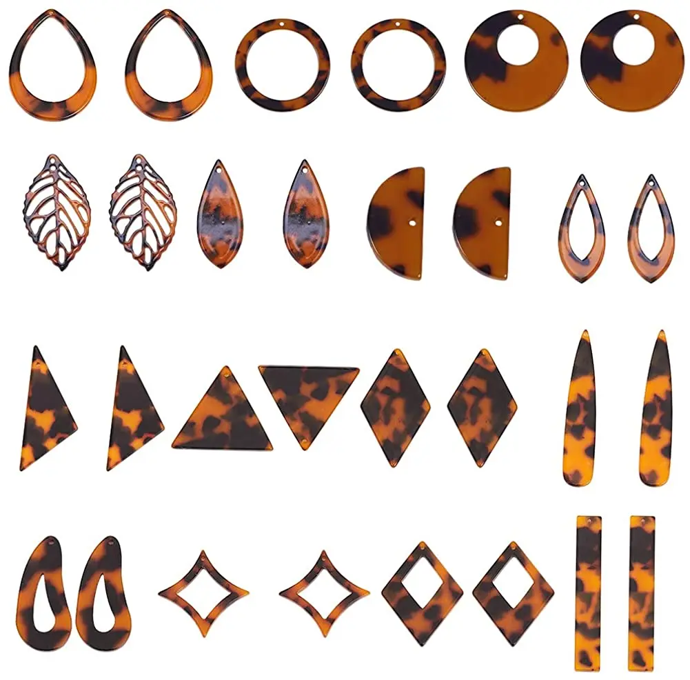 

1 box of 30 pieces of leopard print resin earring supplies cellulose acetate gold pendant DIY jewelry earrings necklace making