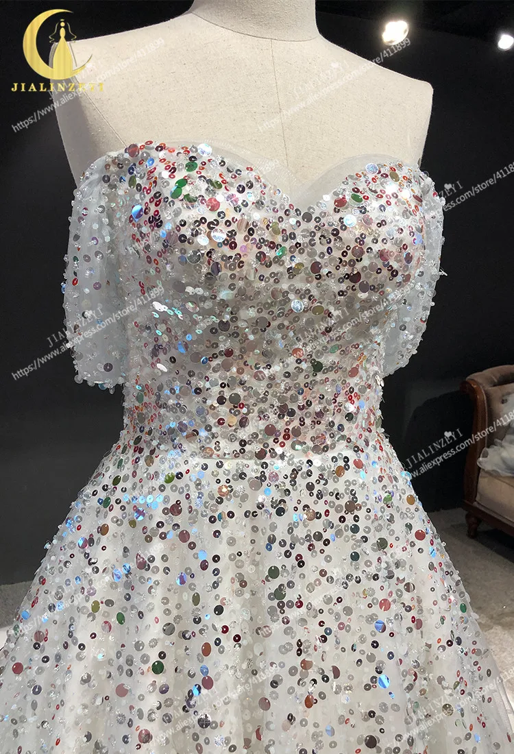 Rhine real Pictures Off the shoulder full sequins and crystal A-line платье на выпускной Wedding gown wedding dresses