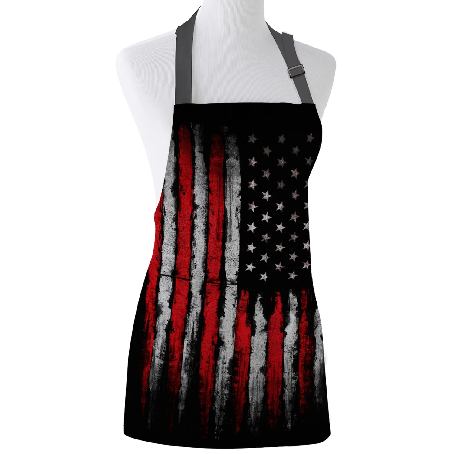 

Red White Grunge American Flag Adjustable Apron Cooking Kitchen Restaurant Bar Chef Bib Unisex Canvas Aprons for Women Men Kids