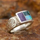 Женское кольцо из стерлингового серебра 925 пробы с квадратным натуральный, голубой, бирюзовый, ювелирные изделия, обручальное вечерние, на годовщину свадьбы