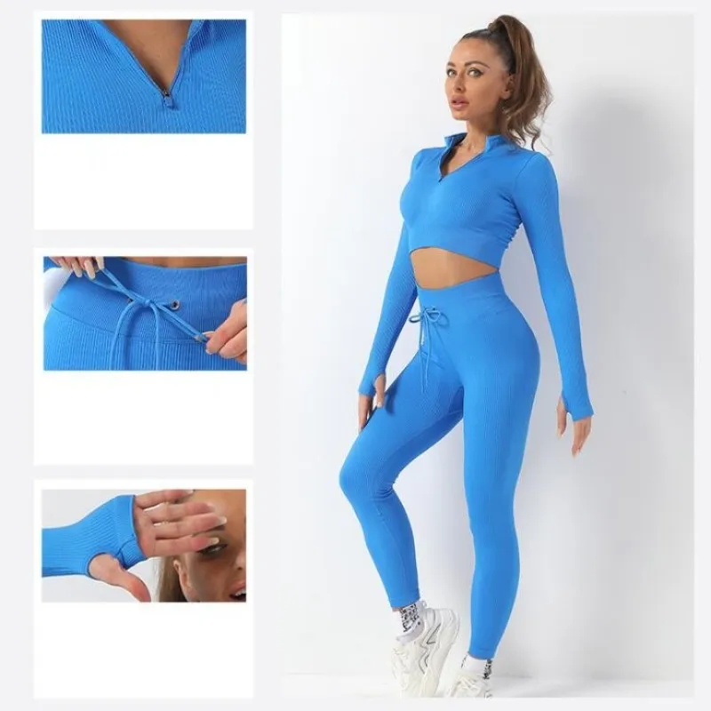 

Women Yoga Sets Fitness Sport Long sleeve Wear Leggings High Support Bra Set Workout Clothes Gym Seamless Yoga Suits Gym Clothes