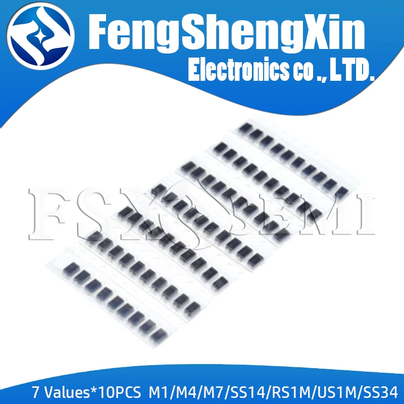 

7values*10pcs KIT schottky diode set kit pack package SMD M1 1N4001 M4 1N4004 M7 1N4007 SS14 US1M RS1M SS34