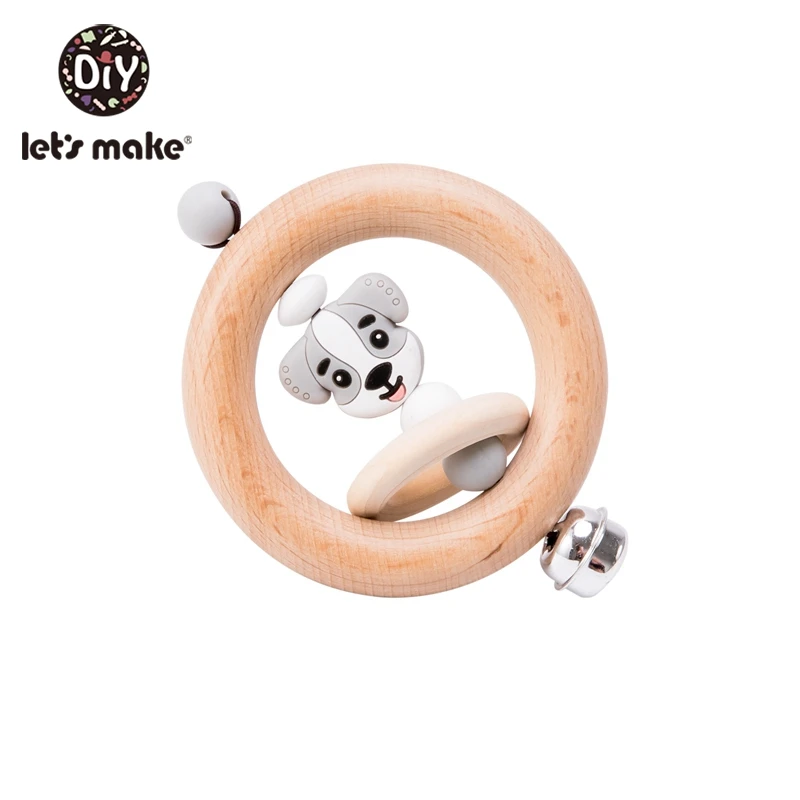 dog Let'S Make 1 шт. миниатюрные деревянные кольца в виде животных, детские игрушки для игр, детские погремушки для мобильного телефона, деревянные детские подвижные музыкальные игрушки для новорожденных - Цвет: dog