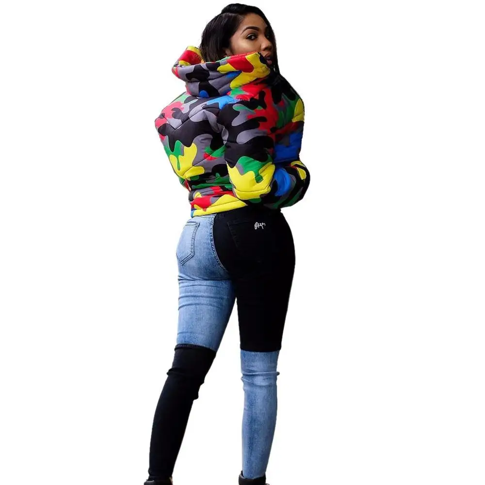 Зимняя короткая куртка с хлопковой подкладкой теплые утолщенные камуфляжные