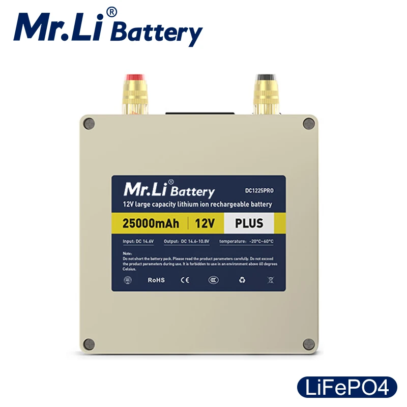 Mr.Li 12 فولت 25Ah Lifepo4 بطارية قابلة للشحن حزمة مع 6A شاحن للتخييم في الهواء الطلق امدادات الطاقة صياد السمك النظام الشمسي