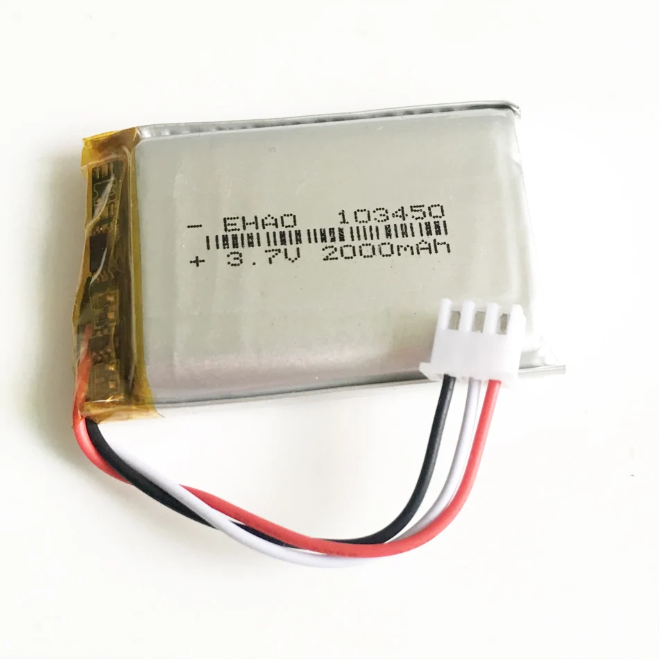 

3.7V 2000mAh 103450 with JST 2.54mm 3pin plug lipo polymer lithium rechargeable battery for GPS navigator DVD e-book camera