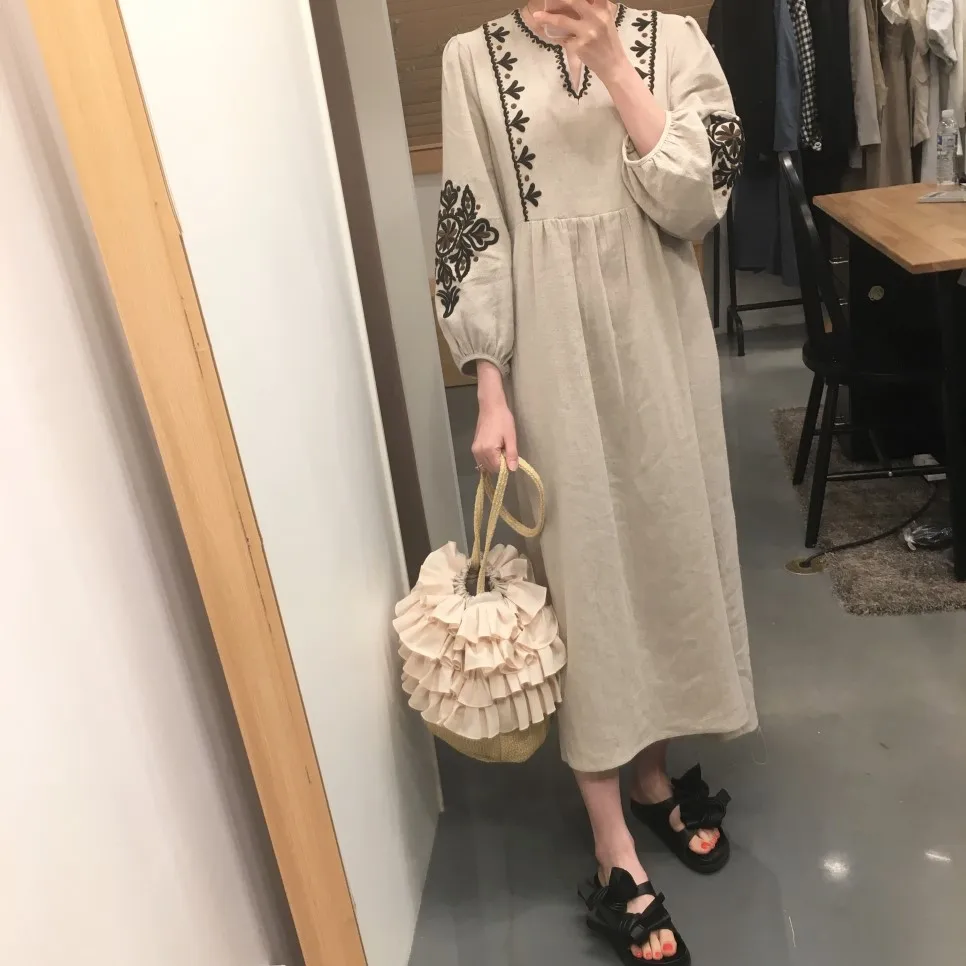 Женское платье с цветочной вышивкой повседневное Свободное длинное макси в