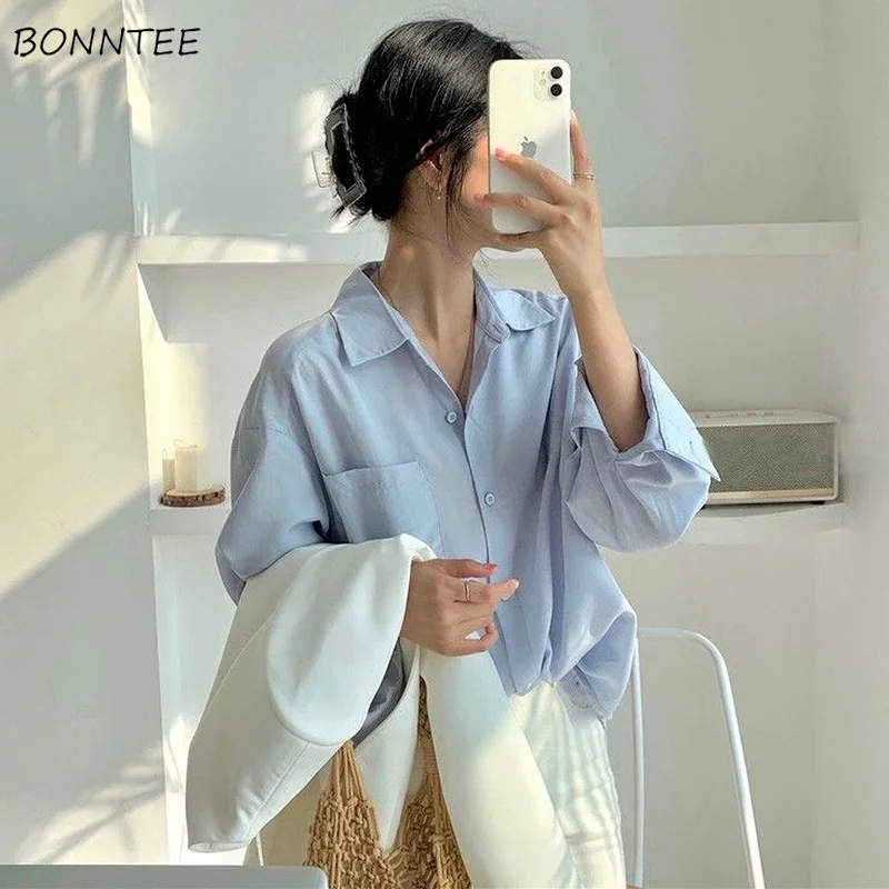 Shirts Women Office Lady Formal All-match Tunic Tops Harajuku Solid Simple Clothing Trendy Korean Daily Breathable College Sweet