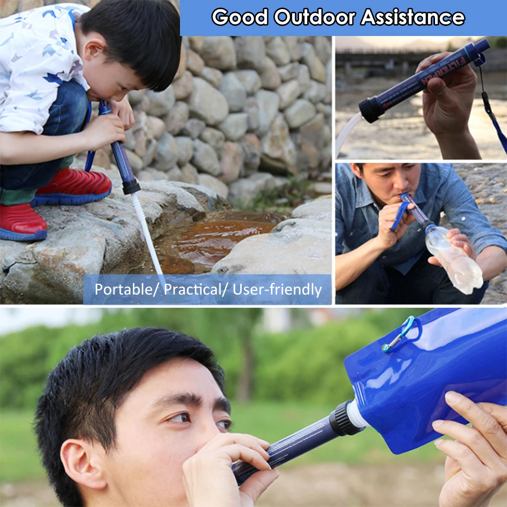 

Camping Water Filter Straw Outdoor Emergency Survival Tool Water Purifier Filtration System Bottom Thread Ultrafiltration Film