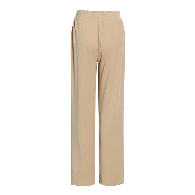 

Fashion casual round neck long sleeve sweater high waist straight trousers solid color loose Outfits