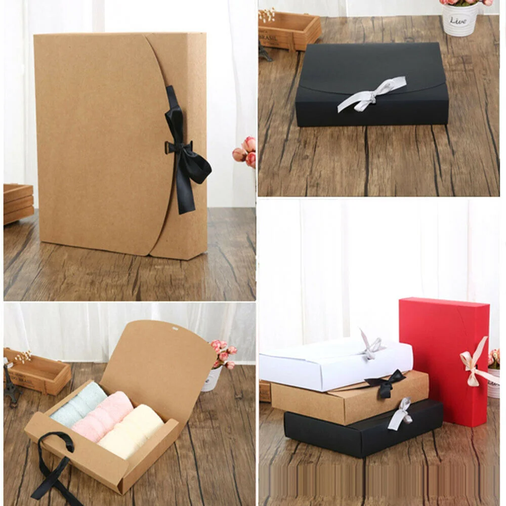 5pcs White/Kraft/Black Gift Box Event &amp Party Supplies Packaging Wedding Birthday Handmade Candy Chocolate With Ribbon - купить по