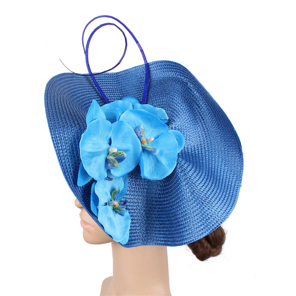 

New Style Fashion Women Millinery Fascinator Hat Floral Bridal Elegant Married Headpiece Whith Headbands Church Straw Headwear