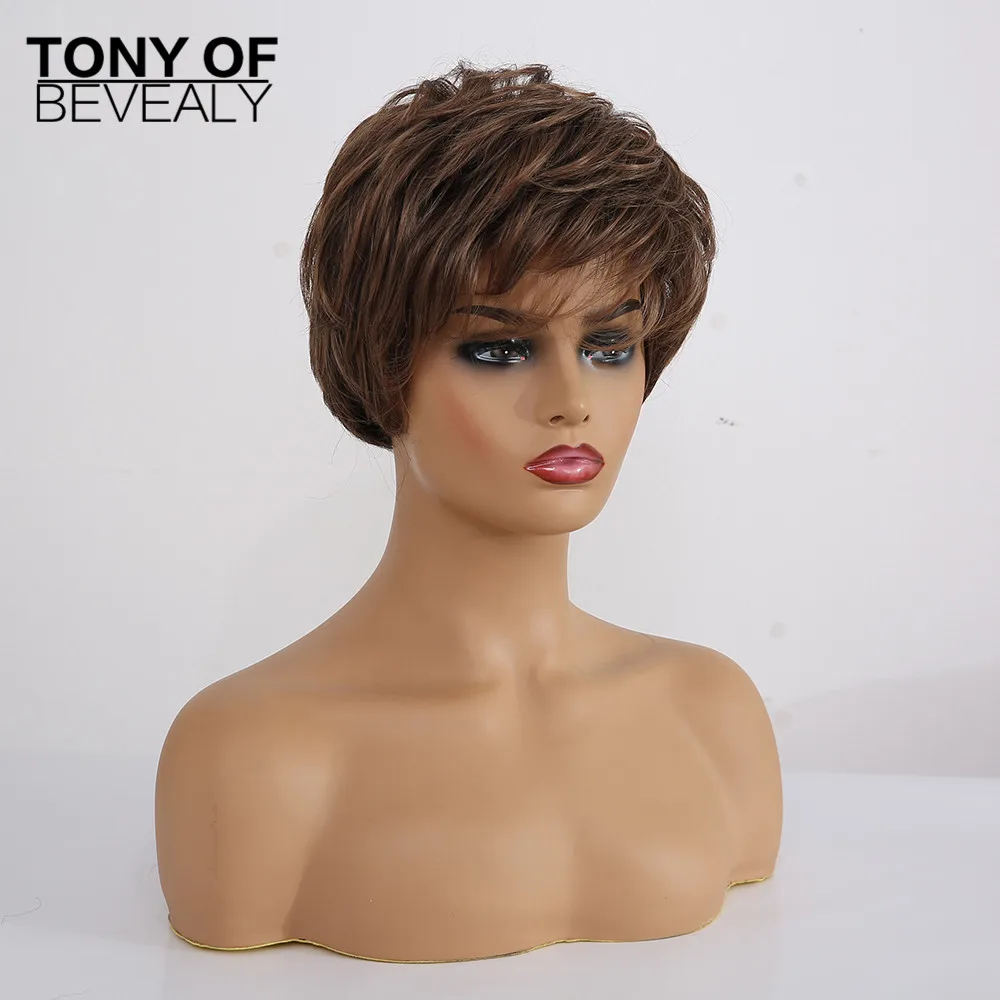 Короткие коричневые человеческие волосы смешанные парики для черных женщин