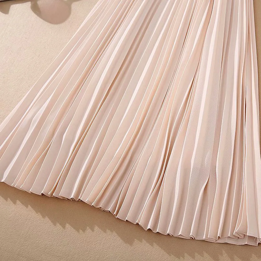 

Princess Women's Dress 2020 Summer Style Ladies O-Neck Color Block Belt Deco Short Sleeve Mid-Calf Length A-Line Pleated Dress