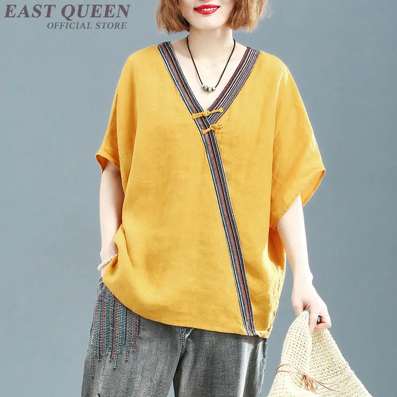 Женская хлопковая блузка с V-образным вырезом коротким рукавом до 100 кг |