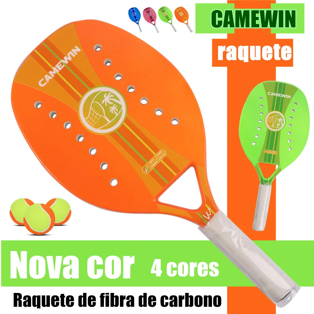 

Hot sale Camewin professional beach tennis racket carbon fiber EVA stretch beach racket with beach ball