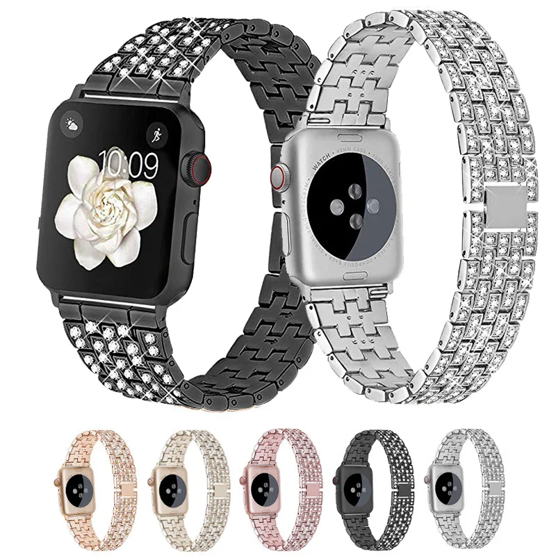 Браслет из нержавеющей стали для Apple Watch Band Series 5 4 3 2 1 Женский бриллиантовый