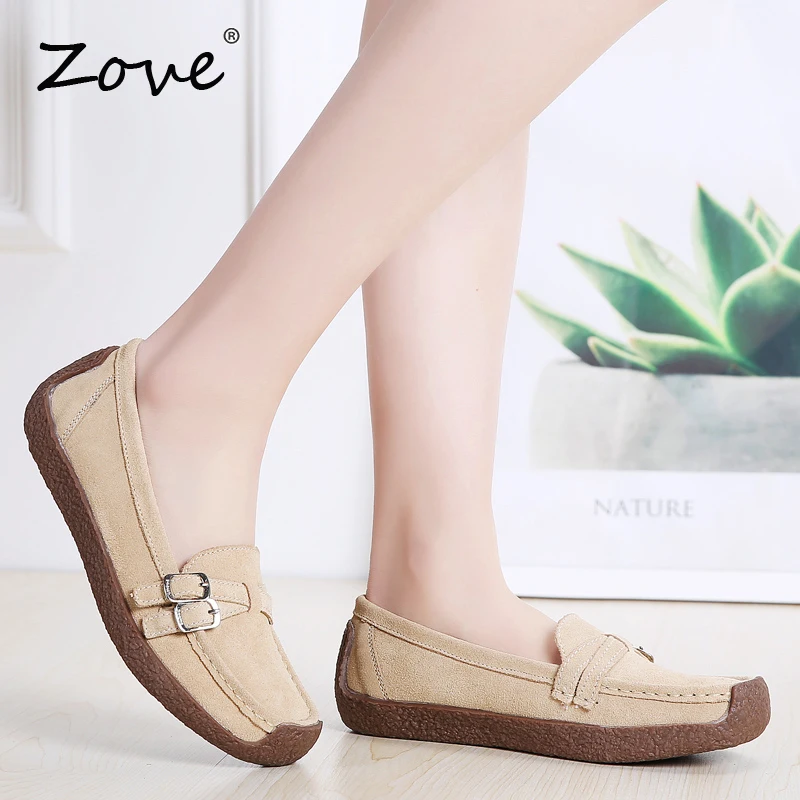 Женская обувь на плоской подошве ZOVE повседневные замшевые лоферы без шнуровки Мокасины для вождения