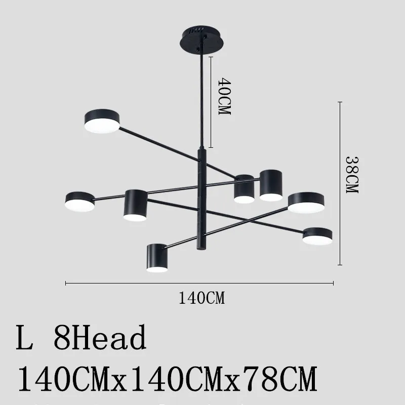 L 8Head 140x140x78CM Nordic Led Ceiling Chandelier Light Lamp with Black Round Long for the Living Room Loft Bedroom Hall Dining Room Home Decor Lamp - Цвет абажура: L 8Head 140x140x78CM