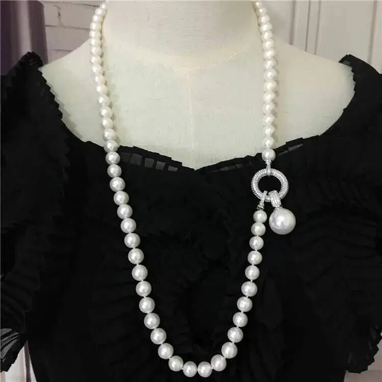 gorgeous 9-12mm south sea round white pearl necklace 24inch 925s