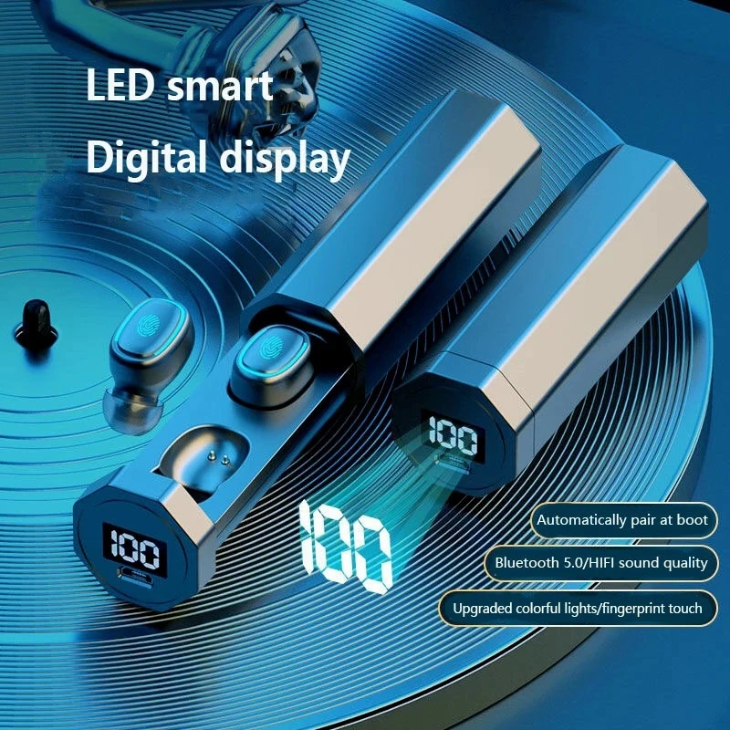

B9 Digital Display Wireless Bluetooth Headset Touch Control HIFI Bass Earphones LED Smart Cool Button Light With Charging Box